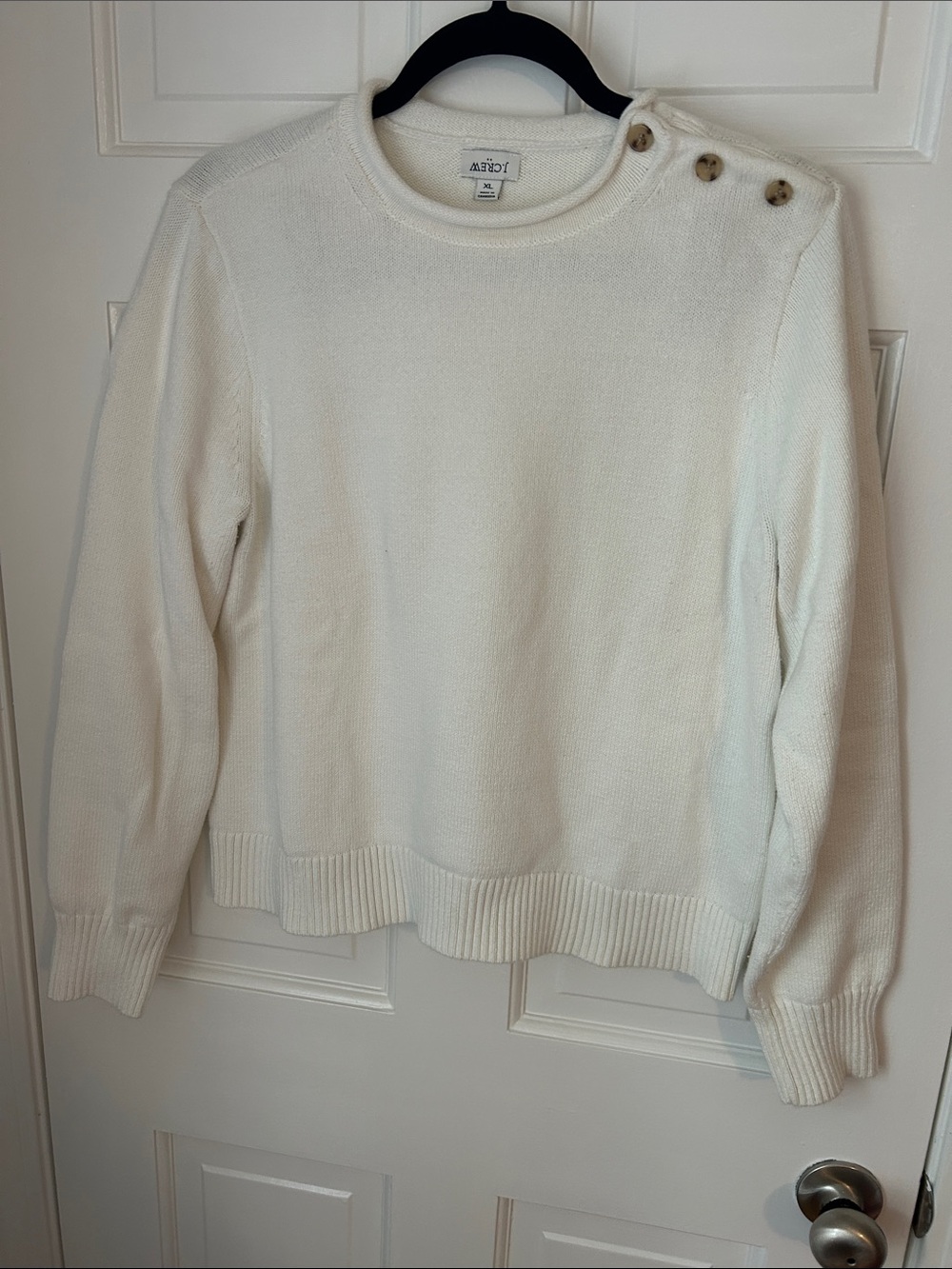 J. Crew Ivory Button-Shoulder Roll Neck Sweater